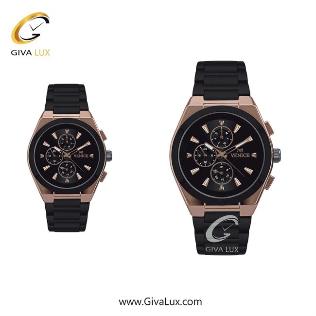 ساعت مچی اورجینال ست ونیز سه موتوره فول تایم رزگلد-مشکی | مشکی| مشکی| کد رفرنس V801276703
