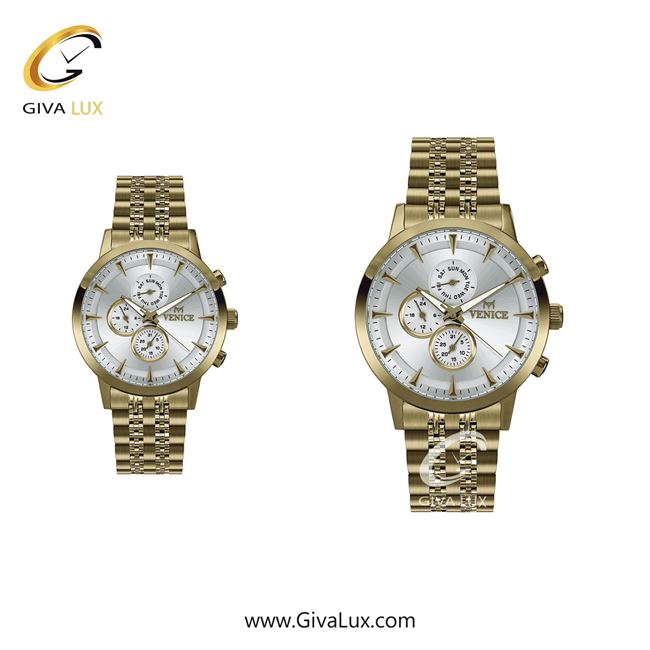 ساعت مچی اورجینال ست ونیز سه موتوره فول تایم طلایی | طلایی| نقره ای| کد رفرنس V801282103