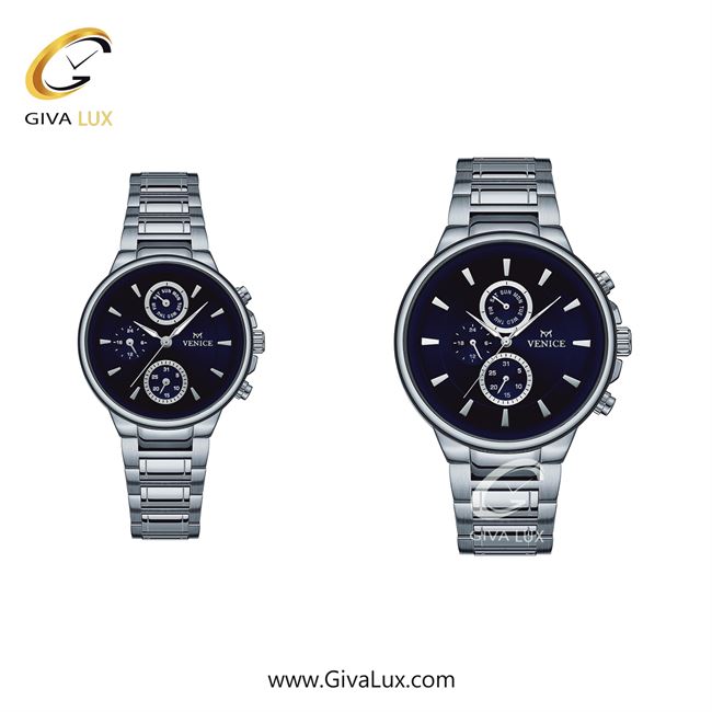 ساعت مچی اورجینال مردانه ونیز سه موتوره فول تایم نقره ای | نقره ای| سرمه ای| کد رفرنس V801541403