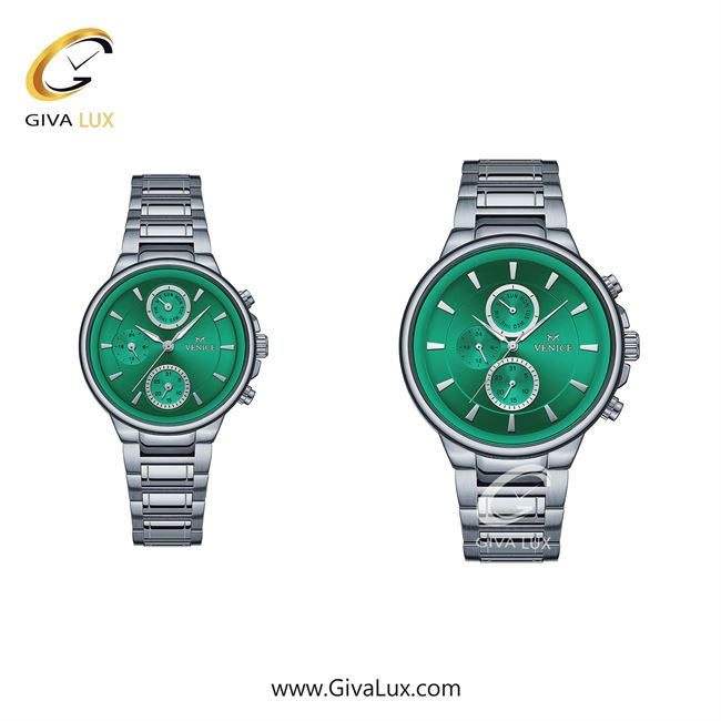 ساعت مچی اورجینال مردانه ونیز سه موتوره فول تایم نقره ای | نقره ای| سبزآبی| کد رفرنس V801541813
