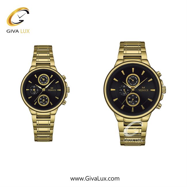 ساعت مچی اورجینال مردانه ونیز سه موتوره فول تایم طلایی | طلایی| مشکی| کد رفرنس V801542503