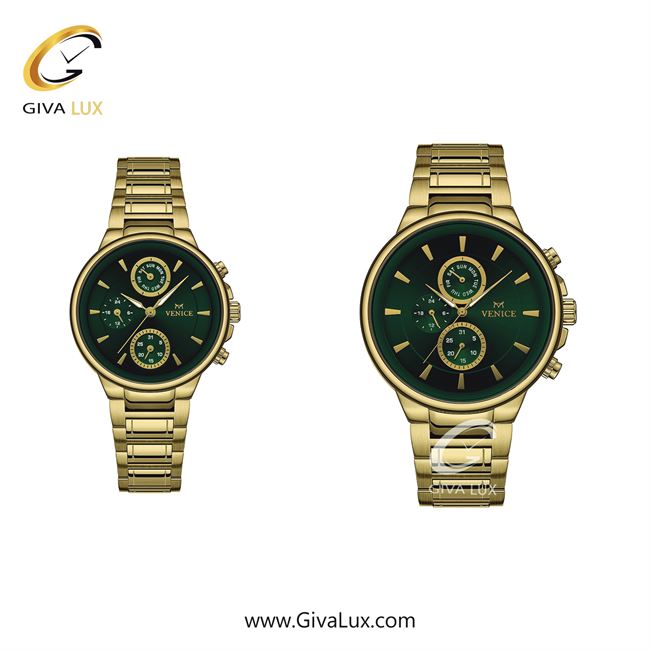ساعت مچی اورجینال مردانه ونیز سه موتوره فول تایم طلایی | طلایی| سبز یشمی تیره| کد رفرنس V801542803