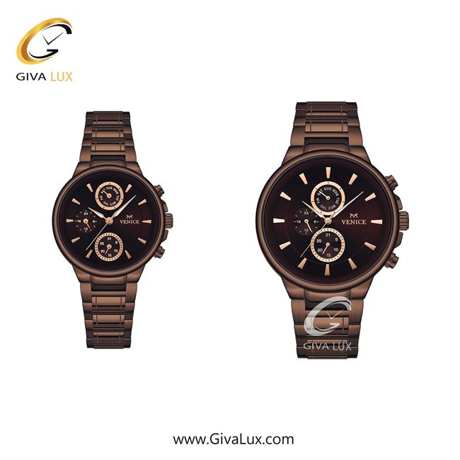 ساعت مچی اورجینال مردانه ونیز سه موتوره فول تایم کافی | کافی| قهوه ای| کد رفرنس V801543903