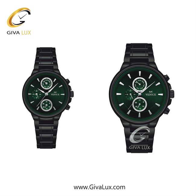 ساعت مچی اورجینال مردانه ونیز سه موتوره فول تایم مشکی | مشکی| سبز یشمی تیره| کد رفرنس V801544503