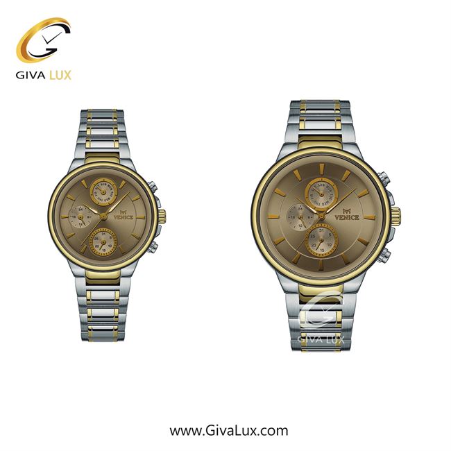 ساعت مچی اورجینال ست ونیز سه موتوره فول تایم طلایی-نقره ای | طلایی-نقره ای| خاکی| کد رفرنس V801545403
