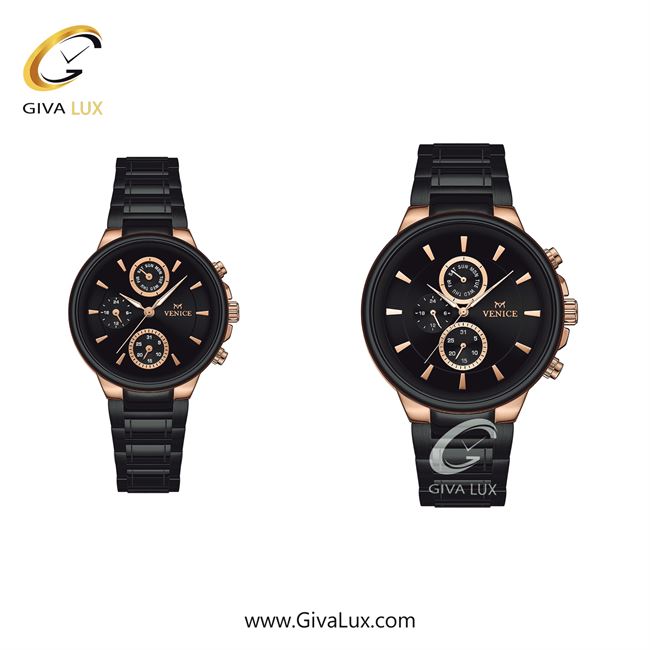 ساعت مچی اورجینال مردانه ونیز سه موتوره فول تایم رزگلد-مشکی | مشکی| مشکی| کد رفرنس V801546703