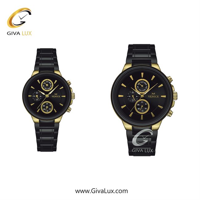 ساعت مچی اورجینال مردانه ونیز سه موتوره فول تایم مشکی-طلایی | مشکی| مشکی| کد رفرنس V801547003