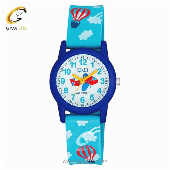 ساعت مچی اورجینال بچه گانه کیو اند کیو Q&Q آبی کاربنی | آبی| سفید| کد رفرنس مدل VR99J018Y
