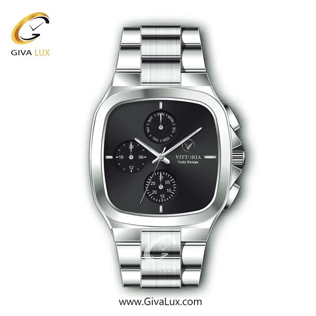 ساعت مچی اورجینال مردانه ویتوریا | Vittoria سه موتوره فول تایم نقره ای | نقره ای| مشکی| کد رفرنس VT3185