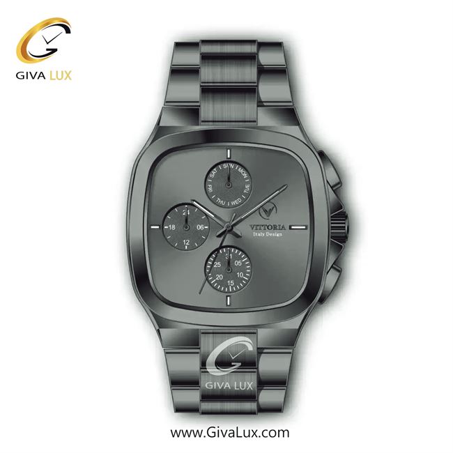 ساعت مچی اورجینال مردانه ویتوریا | Vittoria سه موتوره فول تایم تیتانیوم | تیتانیوم| دودی|تیتانیوم| کد رفرنس VT3185