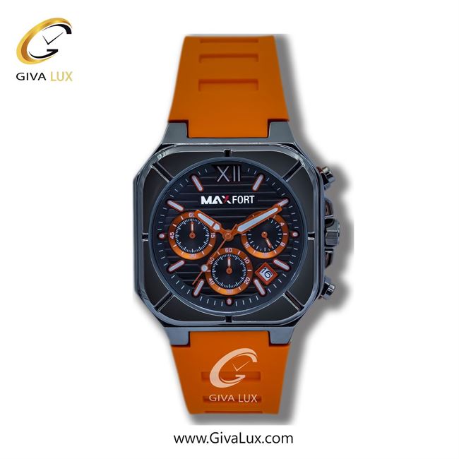 ساعت مچی اورجینال مردانه مکس فورت (MAXFORT) سه موتوره کرنوگراف تیتانیوم | نارنجی| دودی|تیتانیوم| کد رفرنس W9D01-7-0
