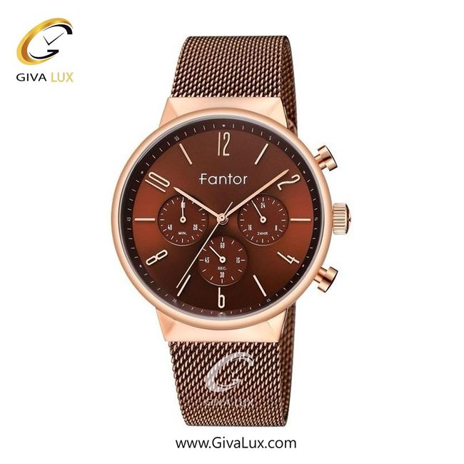 ساعت مچی اورجینال مردانه فانتور سه موتوره کرنوگراف رزگلد | رزگلد| قهوه ای| کد رفرنس WF1016-br