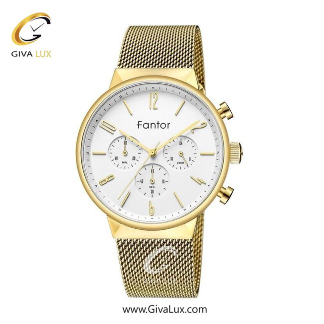 ساعت مچی اورجینال مردانه فانتور سه موتوره کرنوگراف طلایی | طلایی| سفید| کد رفرنس WF1016-g