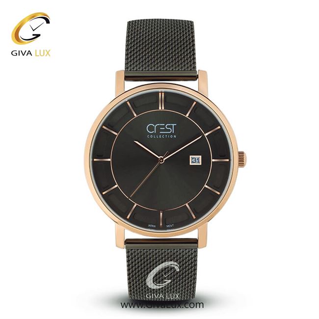 ساعت مچی اورجینال مردانه کرست رزگلد | طوسی| مشکی| کد رفرنس Crest6005