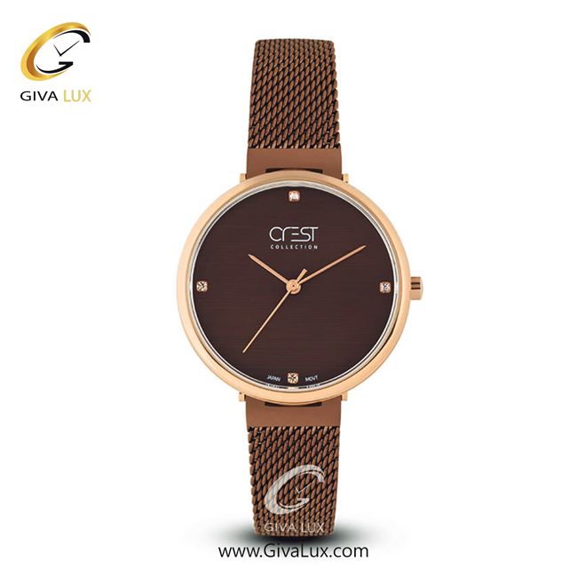 ساعت مچی اورجینال زنانه کرست رزگلد | قهوه ای| قهوه ای| کد رفرنس Crest6006
