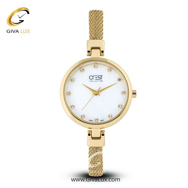 ساعت مچی اورجینال زنانه کرست طلایی | طلایی| سفید صدفی| کد رفرنس Crest6007