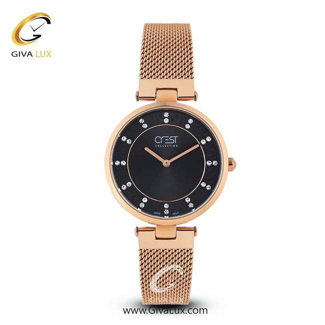 ساعت مچی اورجینال زنانه کرست رزگلد | رزگلد| مشکی| کد رفرنس Crest6014