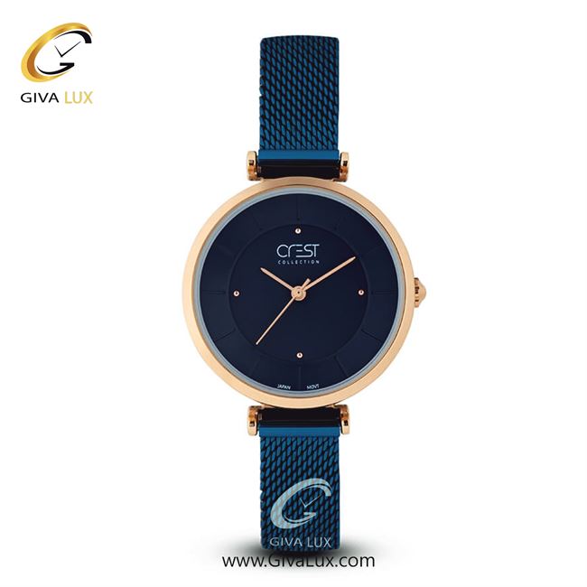 ساعت مچی اورجینال زنانه کرست رزگلد | آبی| سرمه ای| کد رفرنس Crest6016