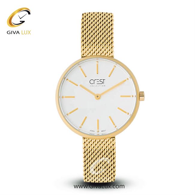 ساعت مچی اورجینال زنانه کرست طلایی | طلایی| سفید| کد رفرنس Crest6018