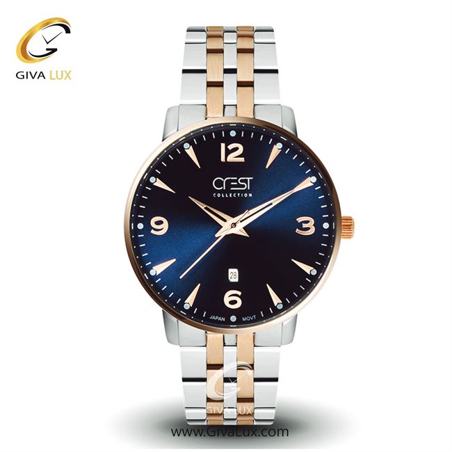 ساعت مچی اورجینال مردانه کرست رزگلد | نقره ای-رزگلد| سرمه ای| کد رفرنس Crest6036