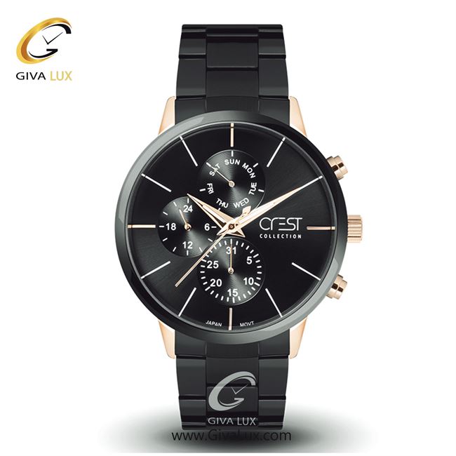 ساعت مچی اورجینال مردانه کرست سه موتوره فول تایم مشکی | مشکی| مشکی| کد رفرنس Crest6070