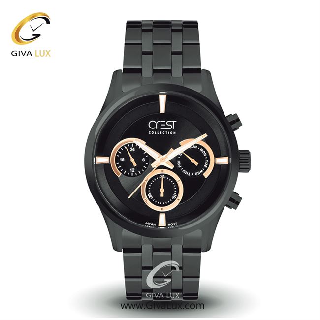 ساعت مچی اورجینال مردانه کرست سه موتوره فول تایم مشکی | مشکی| مشکی| کد رفرنس Crest6073