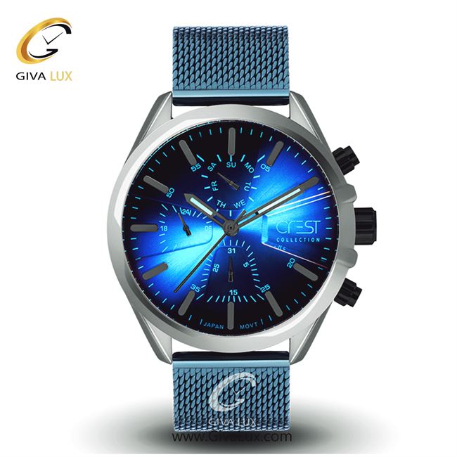 ساعت مچی اورجینال مردانه کرست سه موتوره فول تایم نقره ای | آبی| آبی| کد رفرنس Crest6079