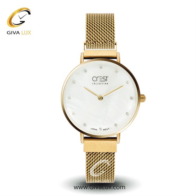 ساعت مچی اورجینال زنانه کرست طلایی | طلایی| سفید| کد رفرنس Crest6086