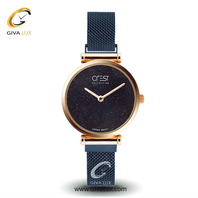 ساعت مچی اورجینال زنانه کرست رزگلد | آبی| سرمه ای| کد رفرنس Crest6090