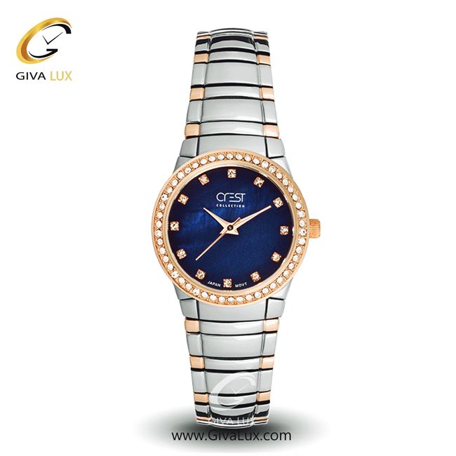 ساعت مچی اورجینال زنانه کرست رزگلد | نقره ای| آبی| کد رفرنس Crest6094