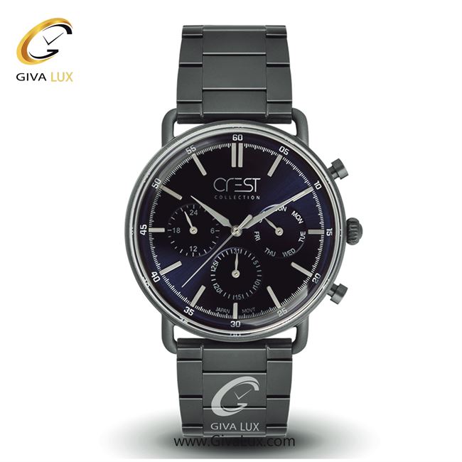 ساعت مچی اورجینال مردانه کرست سه موتوره فول تایم نقره ای | نقره ای| سرمه ای| کد رفرنس Crest6105