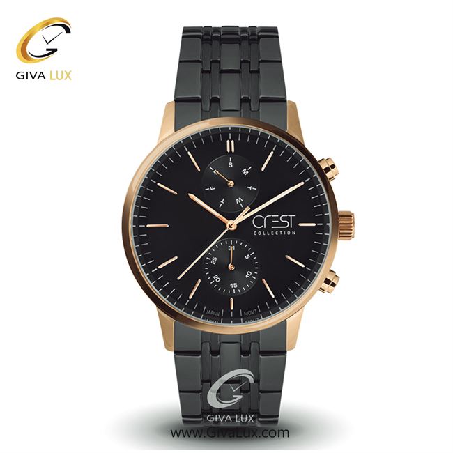 ساعت مچی اورجینال مردانه کرست سه موتوره فول تایم رزگلد | مشکی| مشکی| کد رفرنس Crest6107