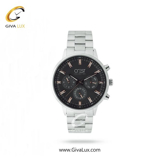 ساعت مچی اورجینال زنانه کرست سه موتوره فول تایم نقره ای | نقره ای| مشکی| کد رفرنس Crest6709B