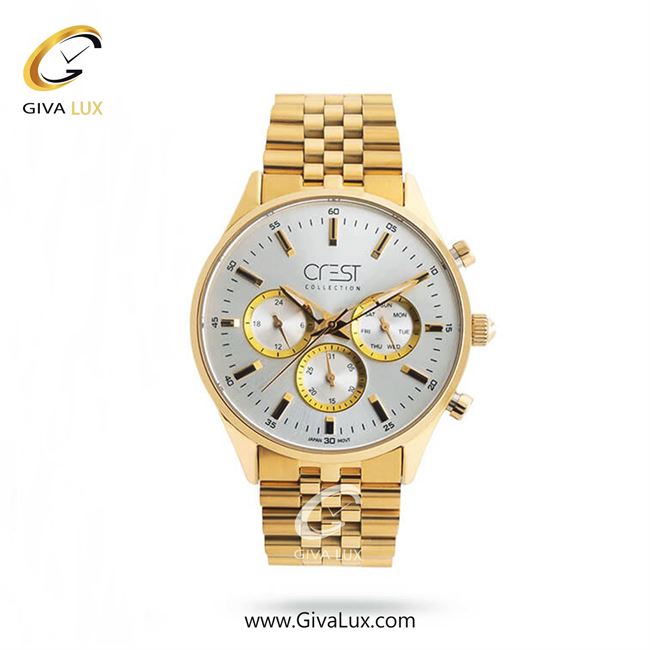 ساعت مچی اورجینال زنانه کرست سه موتوره فول تایم طلایی | طلایی| نقره ای| کد رفرنس Crest6711B
