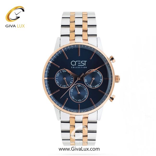 ساعت مچی اورجینال مردانه کرست سه موتوره فول تایم نقره ای-رزگلد | نقره ای-رزگلد| سرمه ای| کد رفرنس Crest6712A