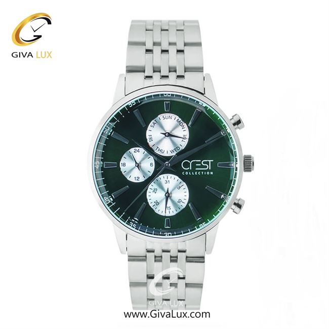 ساعت مچی اورجینال مردانه کرست سه موتوره فول تایم نقره ای | نقره ای| سبز| کد رفرنس Crest6713A