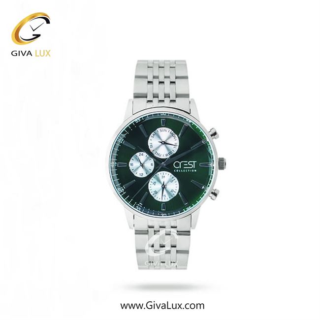 ساعت مچی اورجینال زنانه کرست سه موتوره فول تایم نقره ای | نقره ای| سبز| کد رفرنس Crest6713B
