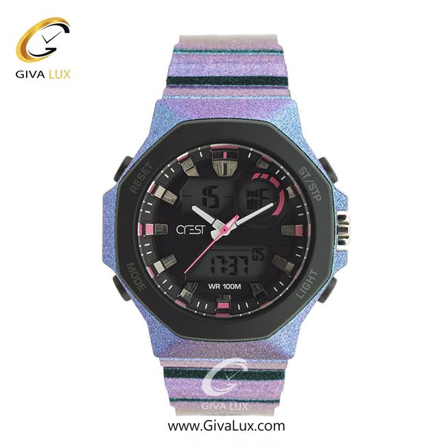 ساعت مچی اورجینال مردانه کرست دو زمانه بنفش | بنفش| مشکی| کد رفرنس Crest 9508-2