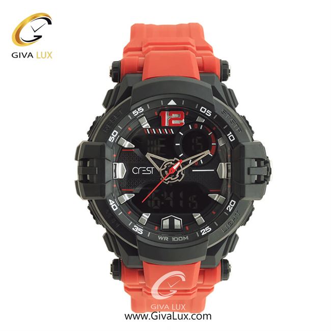 ساعت مچی اورجینال مردانه کرست دو زمانه مشکی | نارنجی| مشکی| کد رفرنس Crest 9512-2