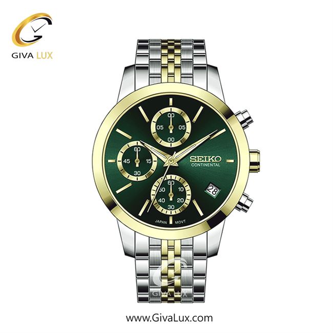 ساعت مچی اورجینال زنانه سیکو (کانتیننتال) | Seiko (Continental)  سه موتوره کرنوگراف نقره ای-طلایی | طلایی-نقره ای| سبز یشمی تیره| کد رفرنس 0412