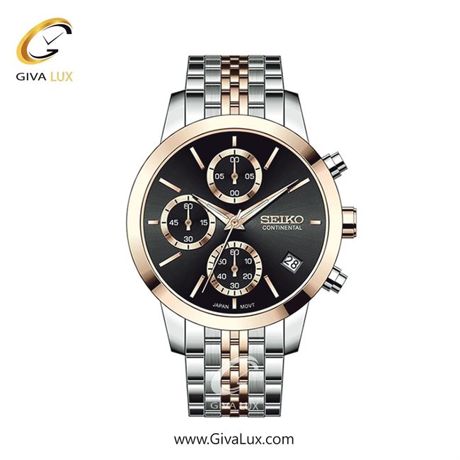 ساعت مچی اورجینال زنانه سیکو (کانتیننتال) | Seiko (Continental)  سه موتوره کرنوگراف رزگلد-نقره ای | رزگلد-نقره ای| مشکی| کد رفرنس 0412