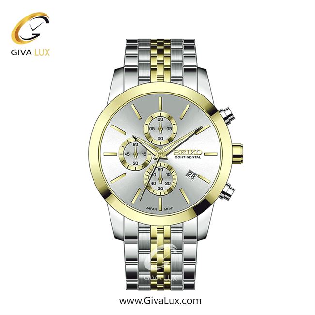 ساعت مچی اورجینال مردانه سیکو (کانتیننتال) | Seiko (Continental)  سه موتوره کرنوگراف نقره ای-طلایی | طلایی-نقره ای| نقره ای| کد رفرنس 0412