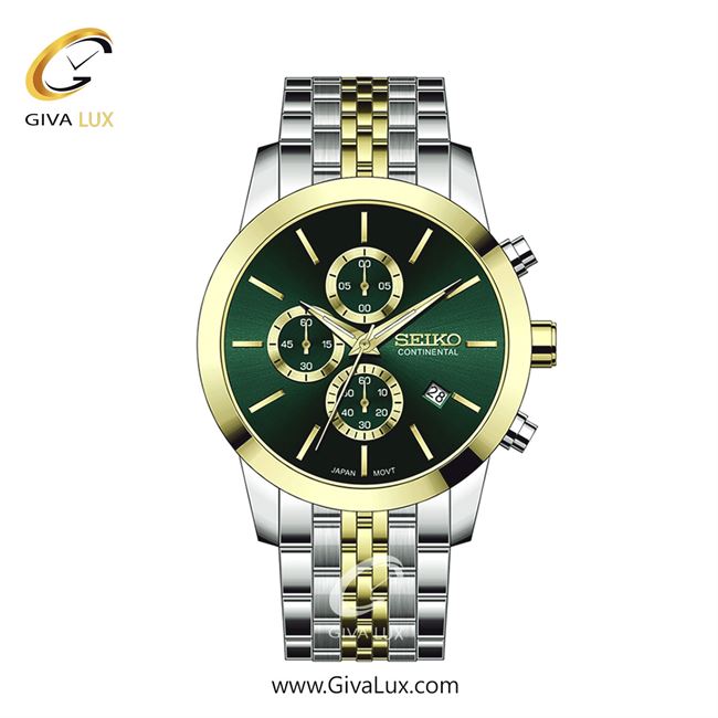 ساعت مچی اورجینال مردانه سیکو (کانتیننتال) | Seiko (Continental)  سه موتوره کرنوگراف نقره ای-طلایی | نقره ای-طلایی| سبز یشمی تیره| کد رفرنس 0412