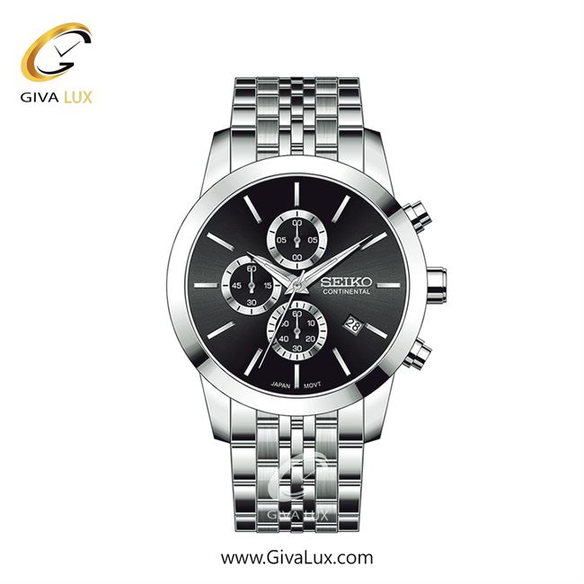 ساعت مچی اورجینال مردانه سیکو (کانتیننتال) | Seiko (Continental)  سه موتوره کرنوگراف نقره ای | نقره ای| مشکی| کد رفرنس 0412