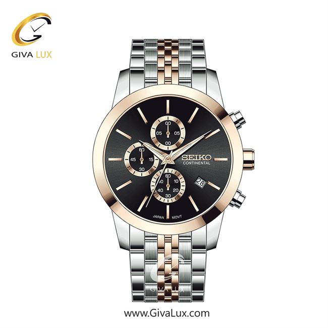 ساعت مچی اورجینال مردانه سیکو (کانتیننتال) | Seiko (Continental)  سه موتوره کرنوگراف رزگلد-نقره ای | نقره ای-رزگلد| مشکی| کد رفرنس 0412