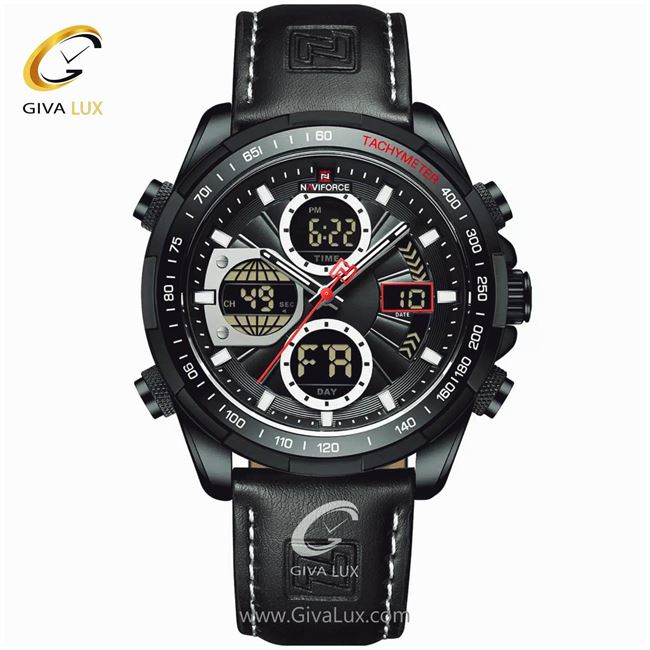 ساعت مچی اورجینال مردانه ناوی فورس|Naviforce|نوی فورس|نیوی فورس دو زمانه مشکی | مشکی| مشکی| کد رفرنس NF9197L