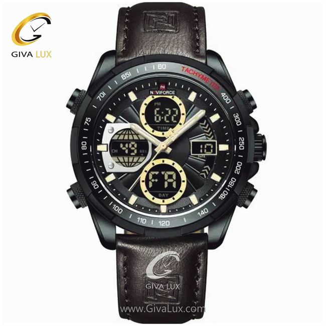 ساعت مچی اورجینال مردانه ناوی فورس|Naviforce|نوی فورس|نیوی فورس دو زمانه مشکی | مشکی| مشکی| کد رفرنس NF9197L