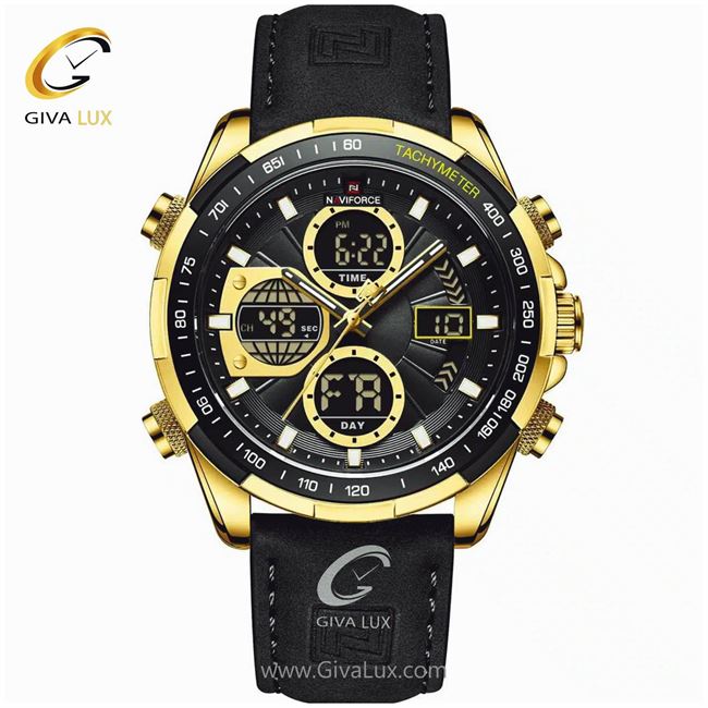 ساعت مچی اورجینال مردانه ناوی فورس|Naviforce|نوی فورس|نیوی فورس دو زمانه طلایی | مشکی| مشکی| کد رفرنس NF9197L