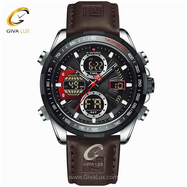 ساعت مچی اورجینال مردانه ناوی فورس|Naviforce|نوی فورس|نیوی فورس دو زمانه مشکی-نقره ای | قهوه ای| مشکی| کد رفرنس NF9197L