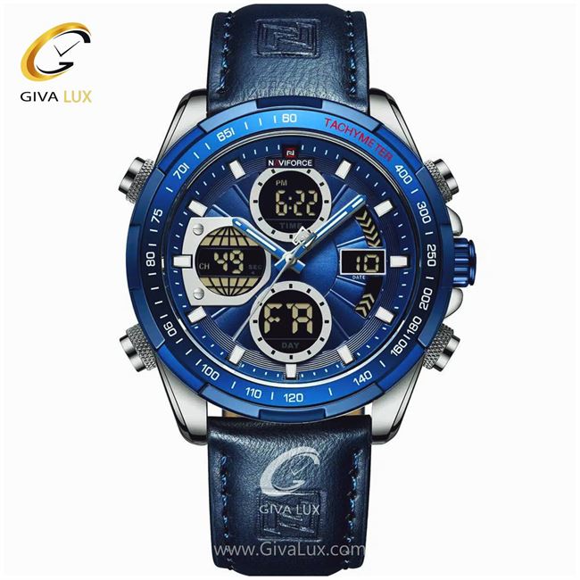 ساعت مچی اورجینال مردانه ناوی فورس|Naviforce|نوی فورس|نیوی فورس دو زمانه نقره ای-آبی کاربنی | سرمه ای| آبی کاربنی| کد رفرنس NF9197L